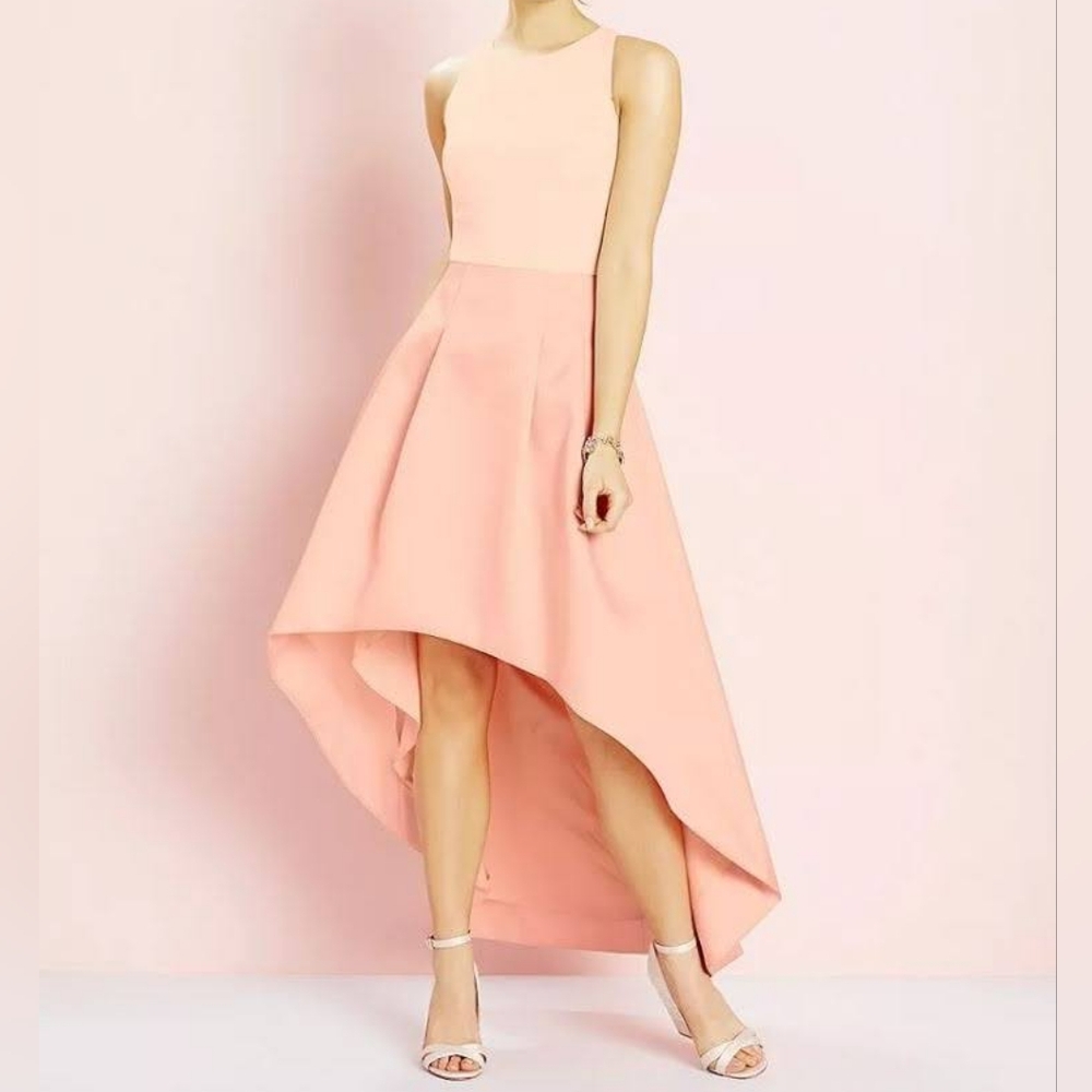 Eliza J | Blush Halter Neck Open Back Hi-Low Gown - Size 6